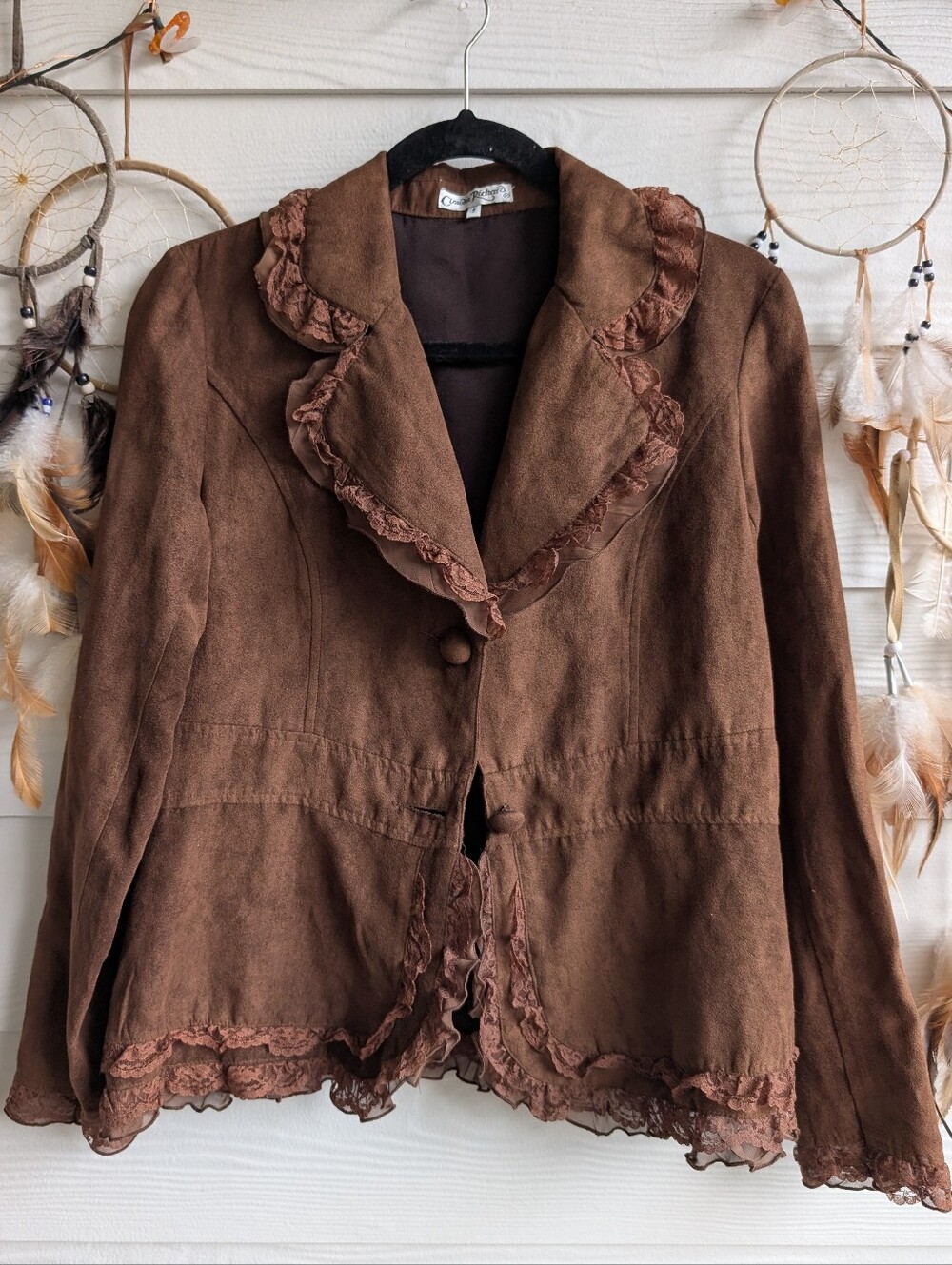 Claudia Richard Brown Ruffled Suede-Look Blazer - Picture 2 of 9